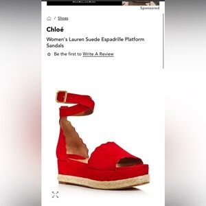 Chloe Lauren Red Suede Espadrille Platform Sandals 38/7